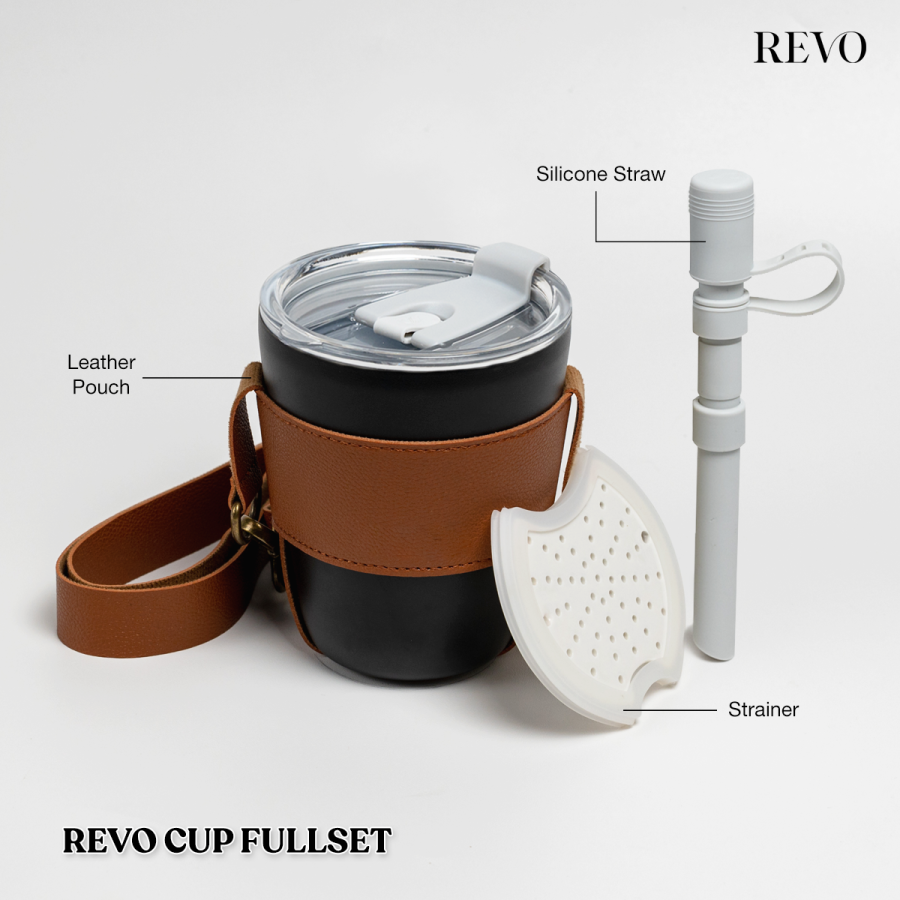 480ml Revo Ceramic Coating Cup Full Set (Leather Strap + Strainer + Straw) - SY200+H