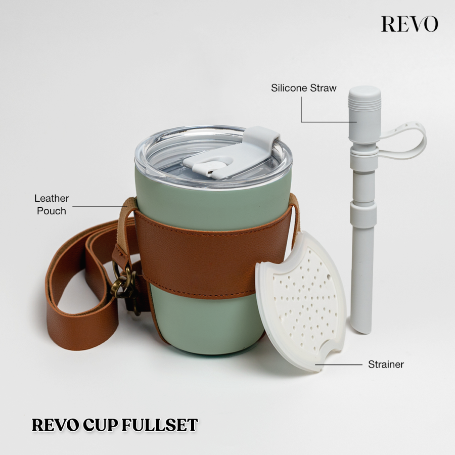 480ml Revo Ceramic Coating Cup Full Set (Leather Strap + Strainer + Straw) - SY200+H